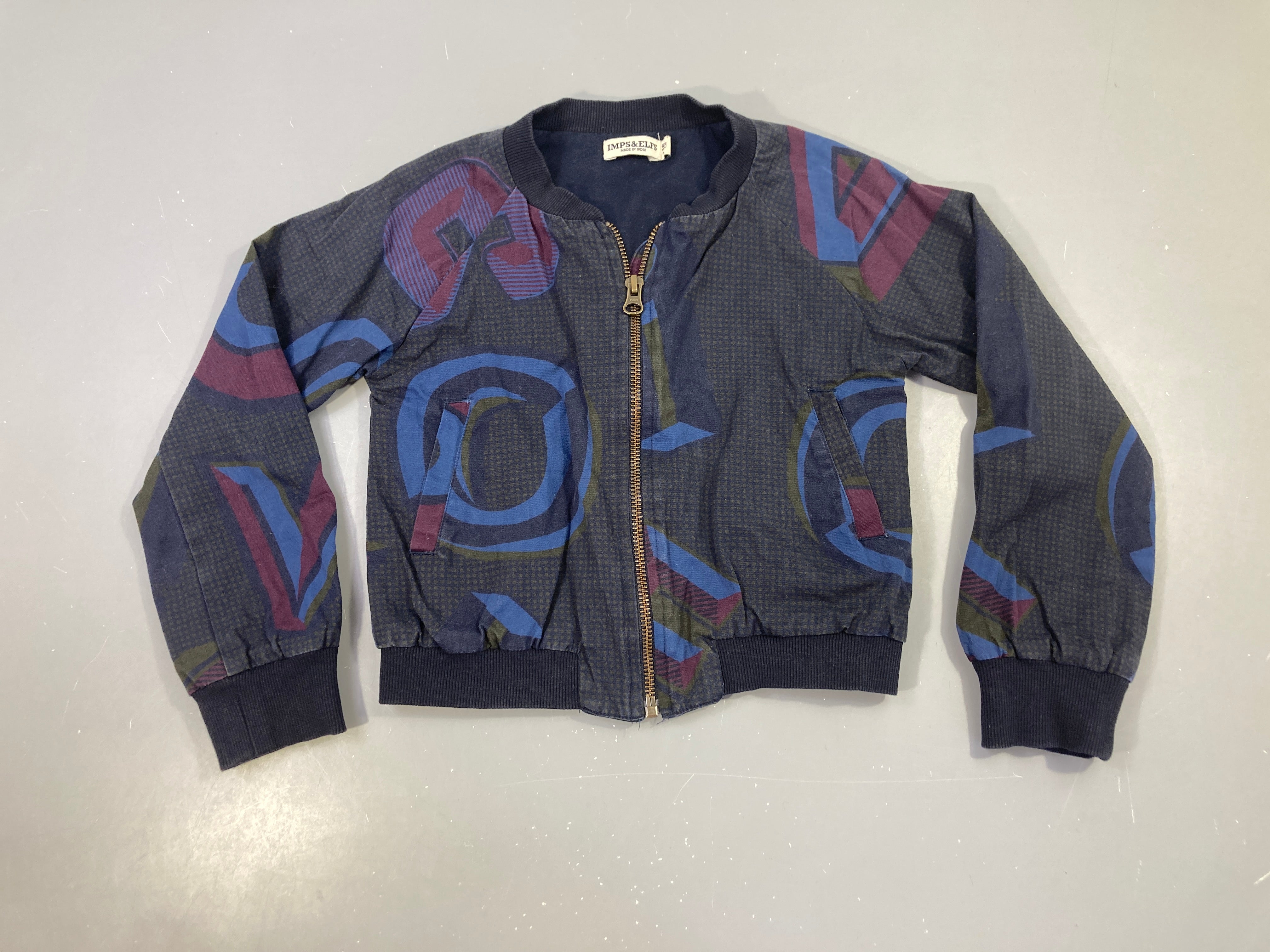 Bomber léger bleu foncé motifs aubergine et pois kaki