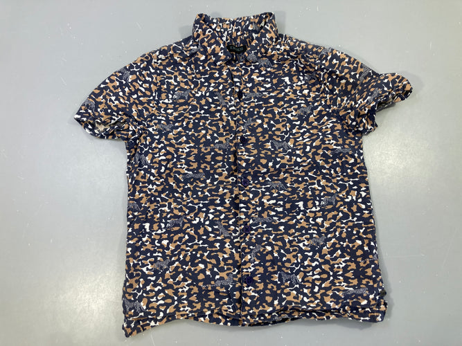Chemise m.c bleu motifs léopard, moins cher chez Petit Kiwi