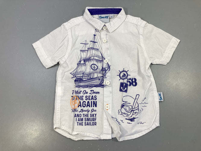 Chemise m.c blanche Voilier Schtroumpfs, moins cher chez Petit Kiwi