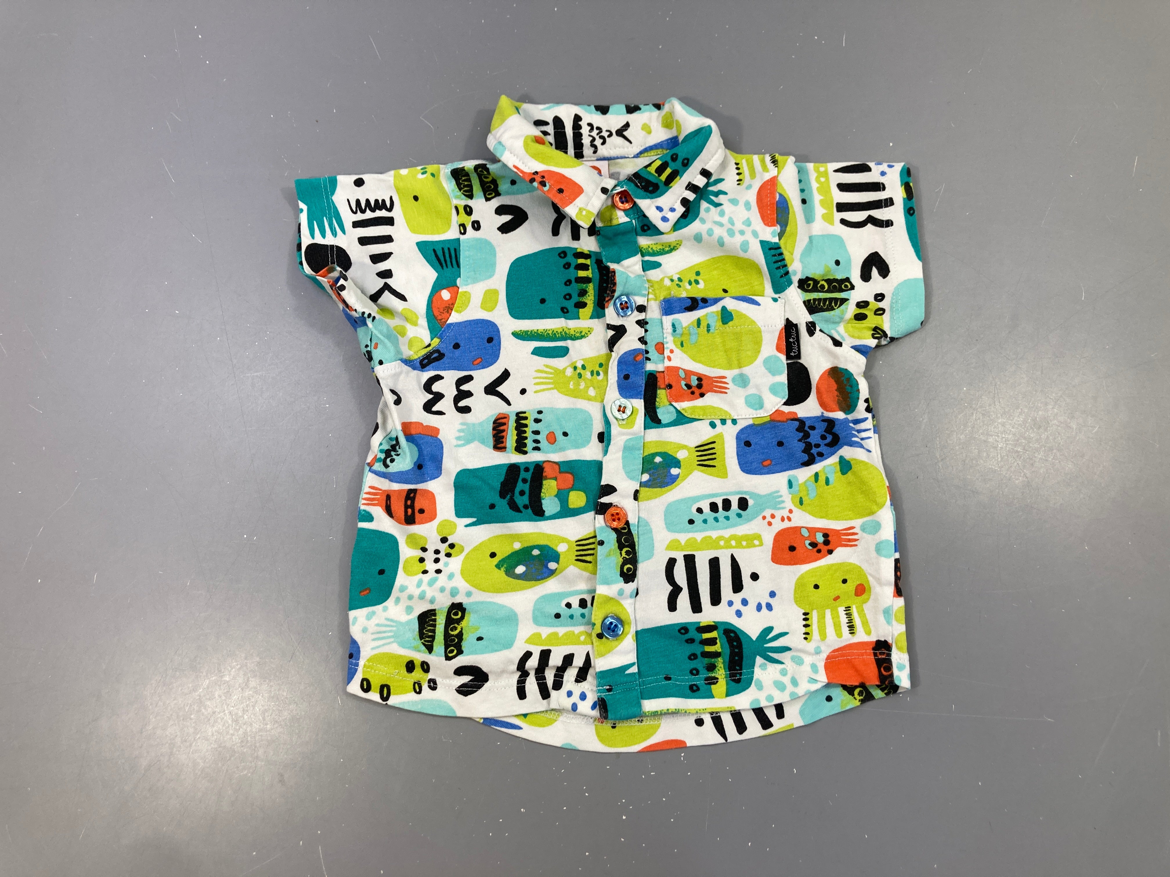 Chemise jersey m.c blanc motifs poissons verts-bleus