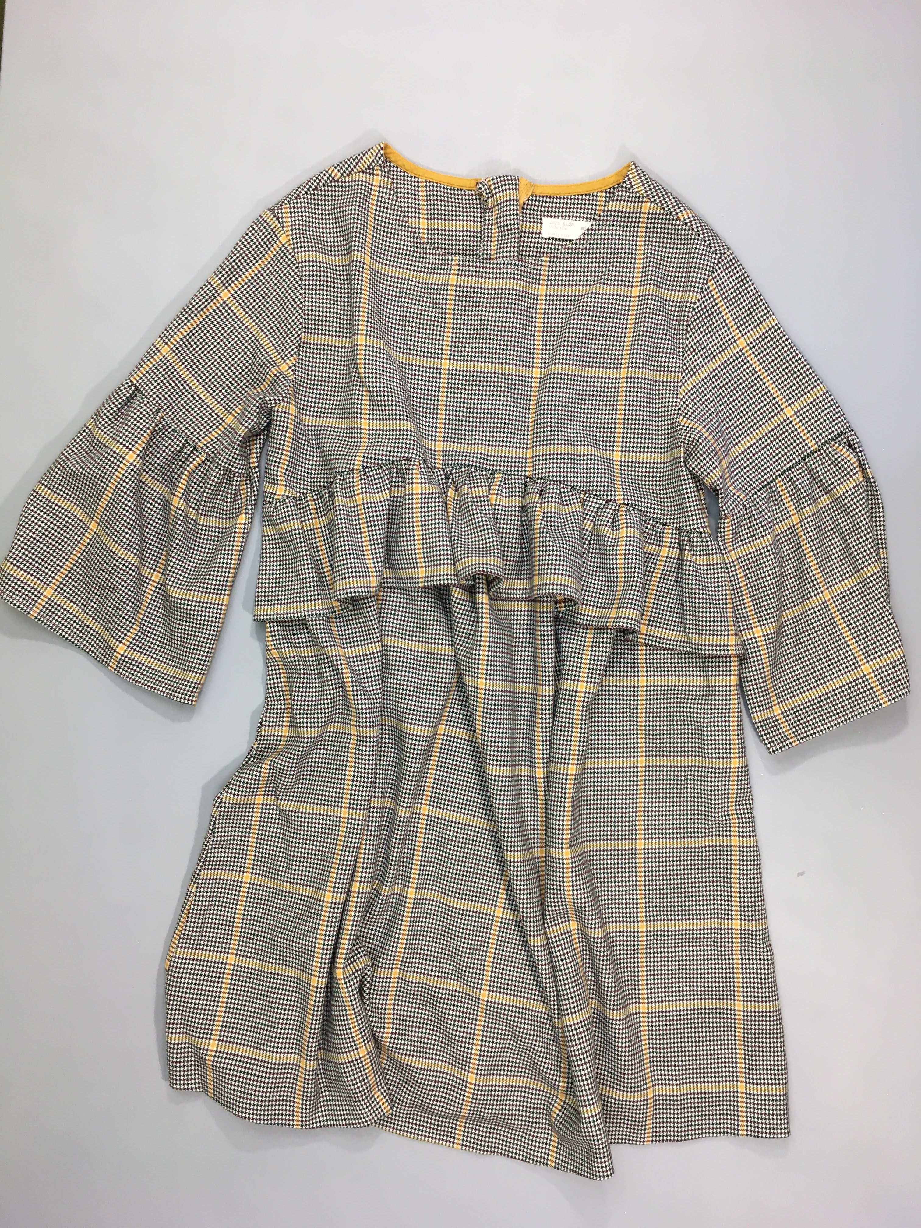 Robe m.l blanche pieds-de poules jaune/noir/vert/bordeaux