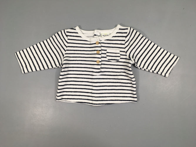 Gilet blanc rayé bleu marine poche, moins cher chez Petit Kiwi