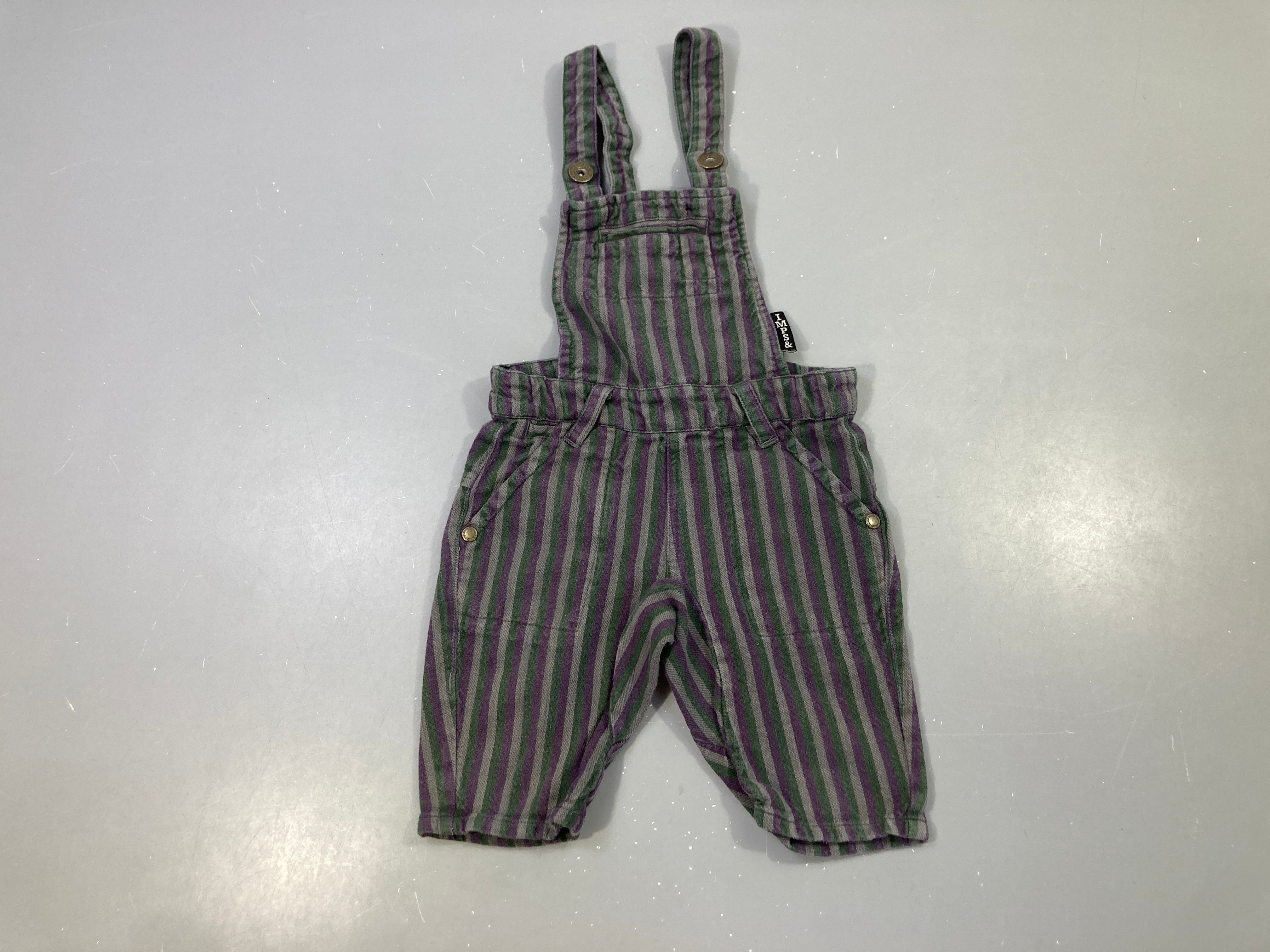 Salopette short ligné gris-mauve-vert