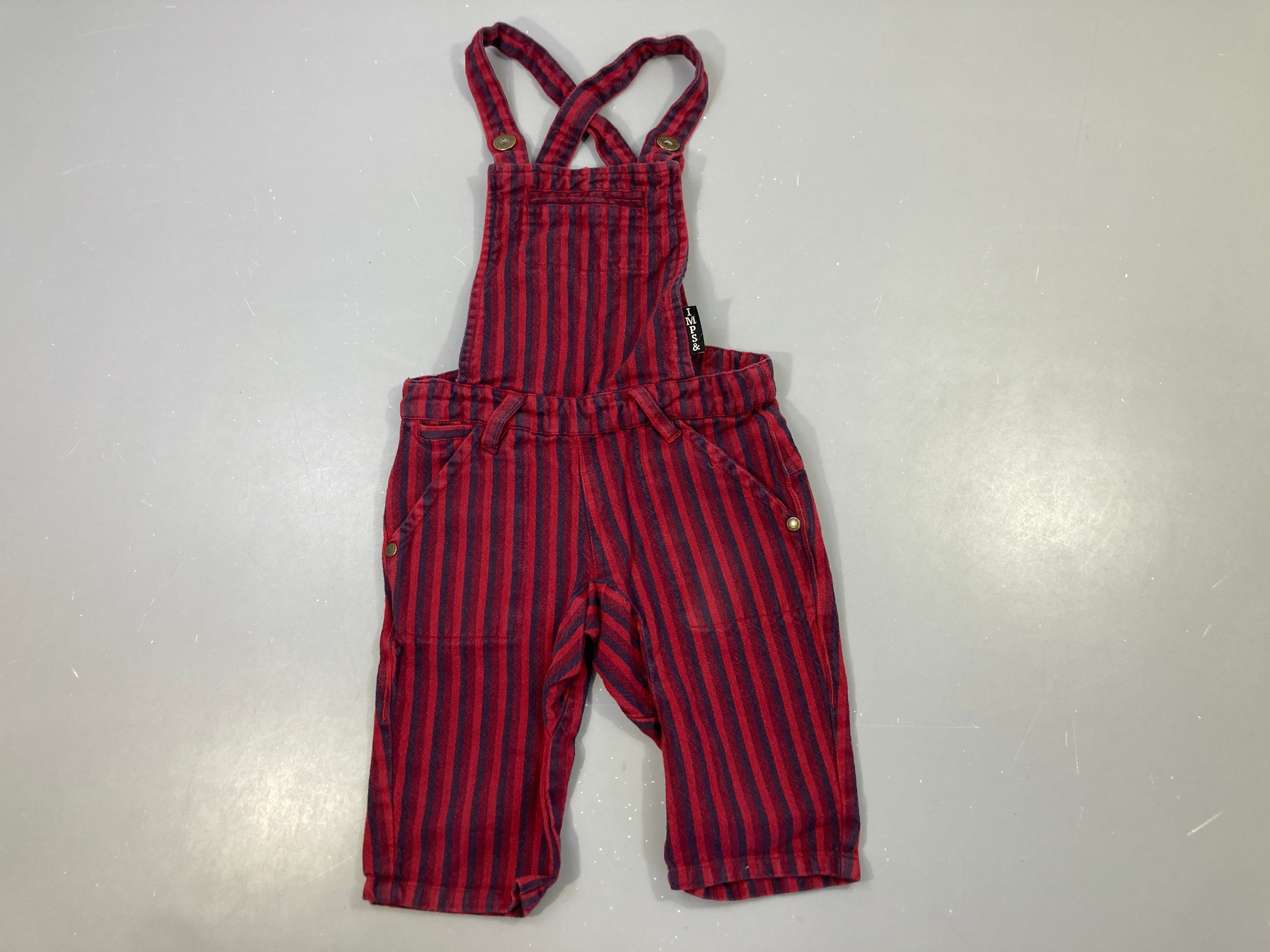 Salopette short ligné rouge-bleu