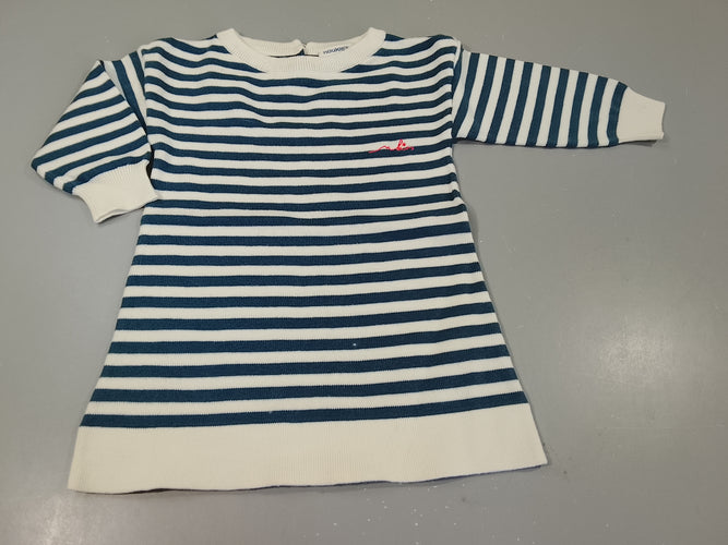 Robe pull  m.l blanche rayé bleu "nks", moins cher chez Petit Kiwi