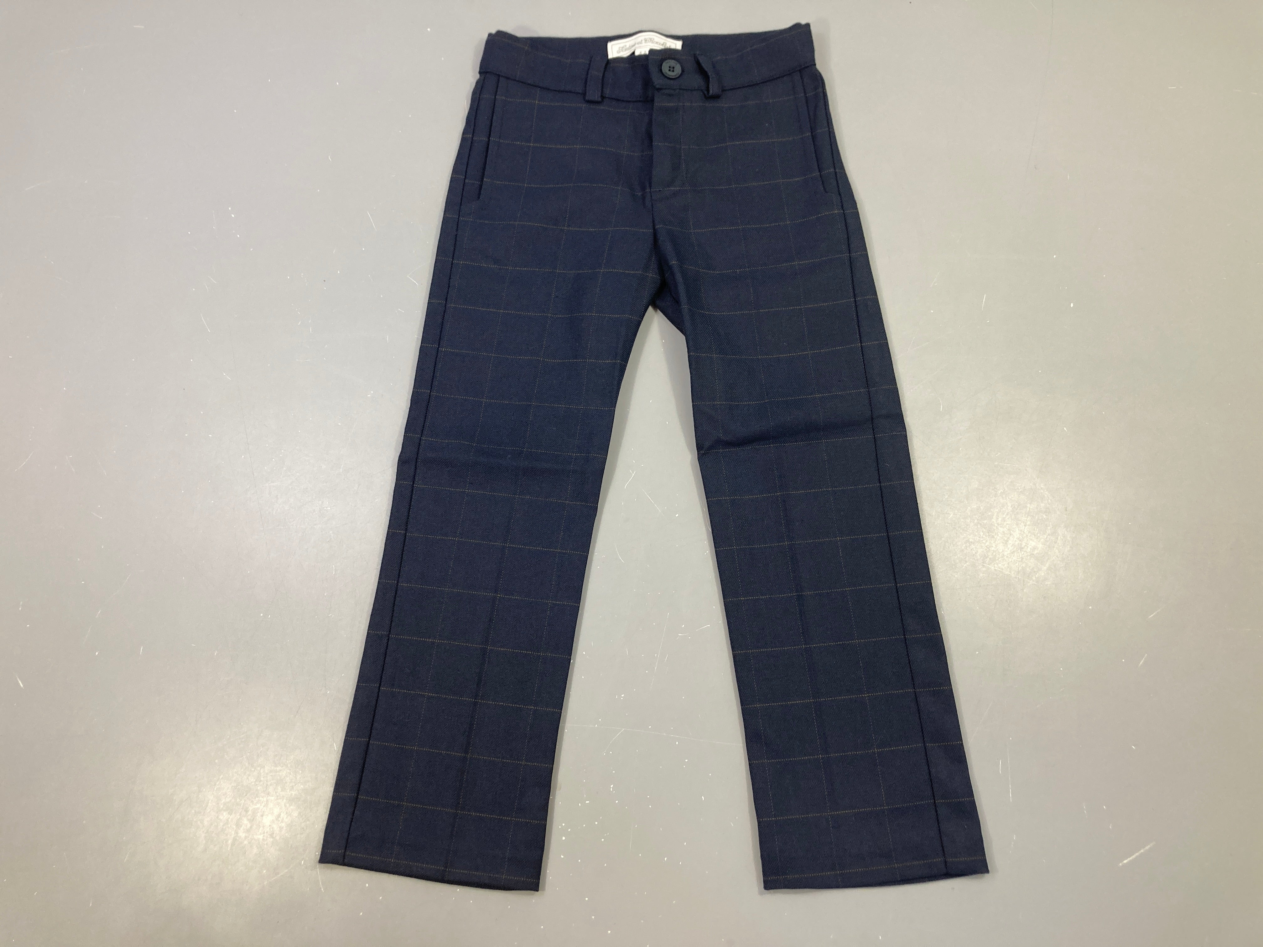 Parfait état-Pantalon chino bleu foncé carreaux léger ocre