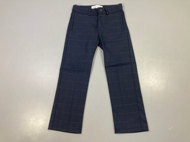 Parfait état-Pantalon chino bleu foncé carreaux léger ocre, moins cher chez Petit Kiwi