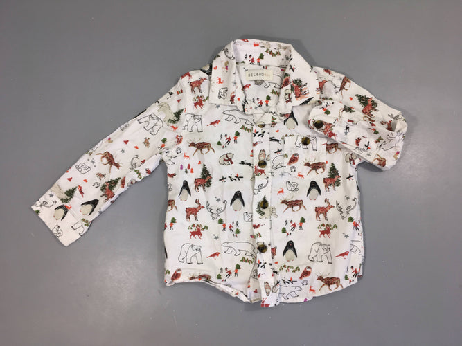 Chemise m.l blanc motifs hiver, moins cher chez Petit Kiwi