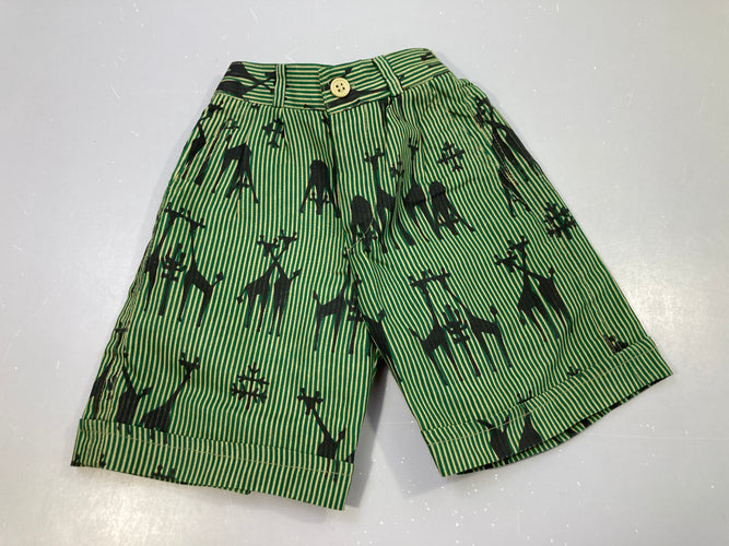 Bermuda vert ligné gris Girafes, moins cher chez Petit Kiwi