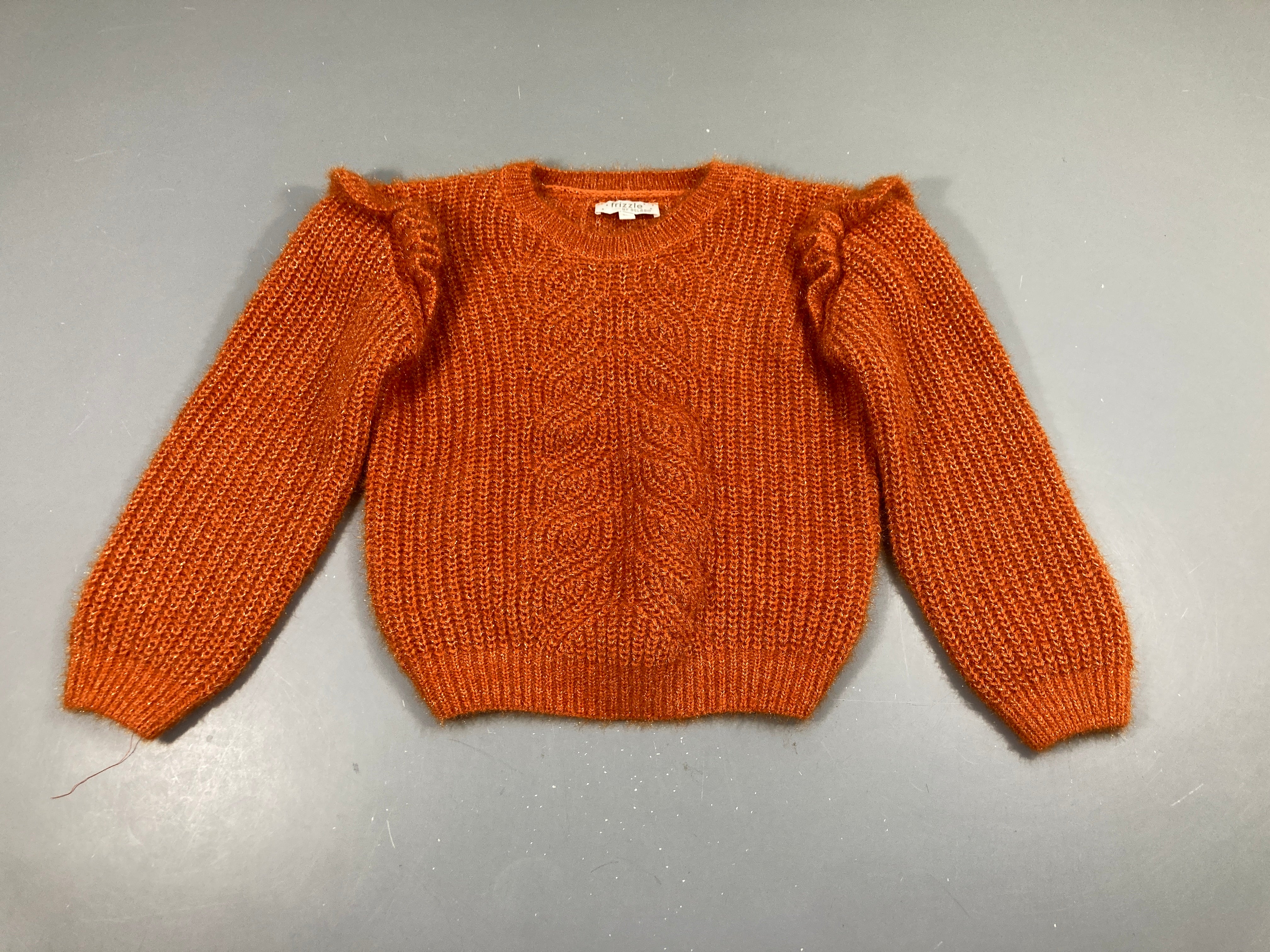 Etat neuf-Pull mailles orangés fils métalisé doré