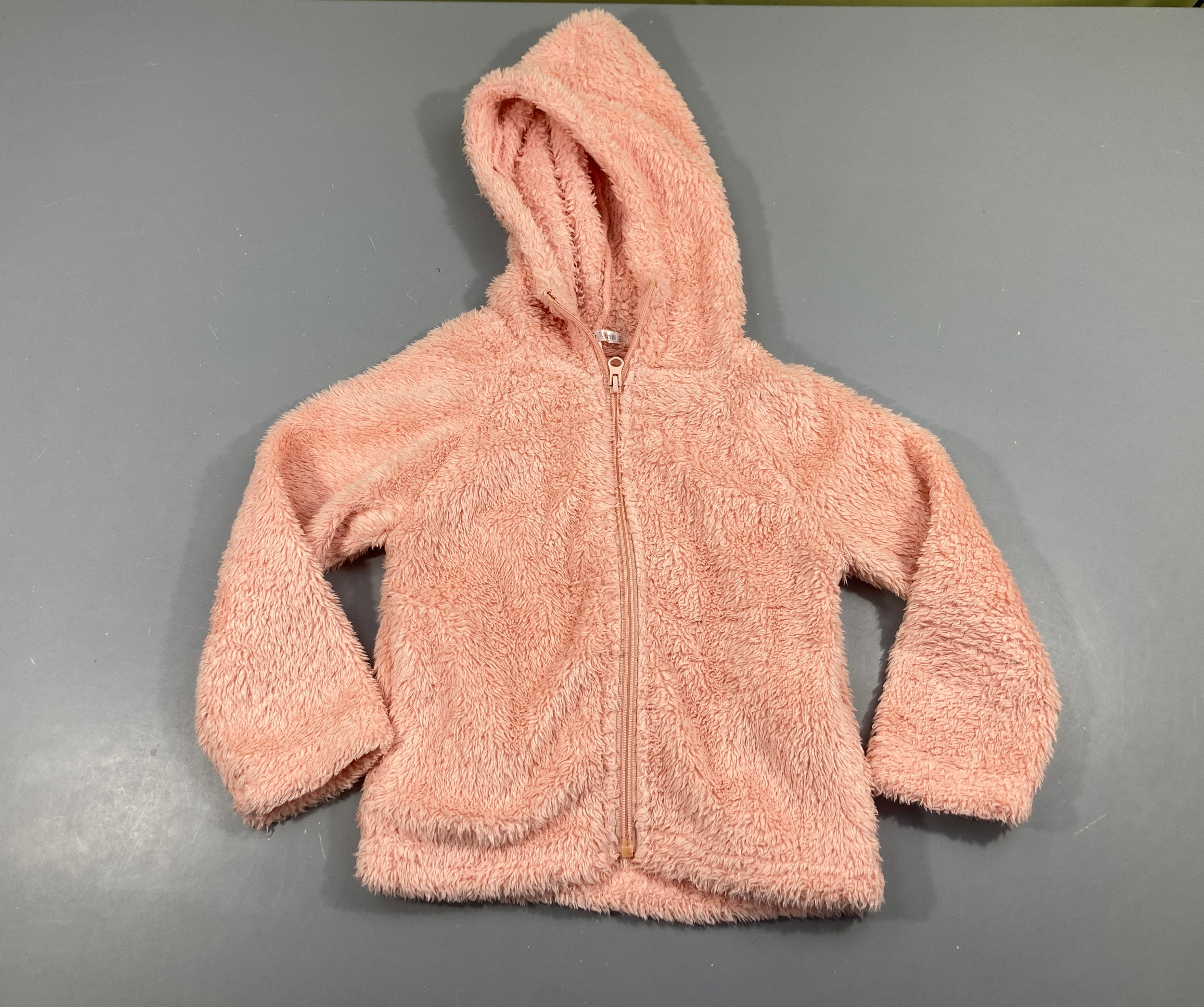 Gilet peluche à capuche saumon
