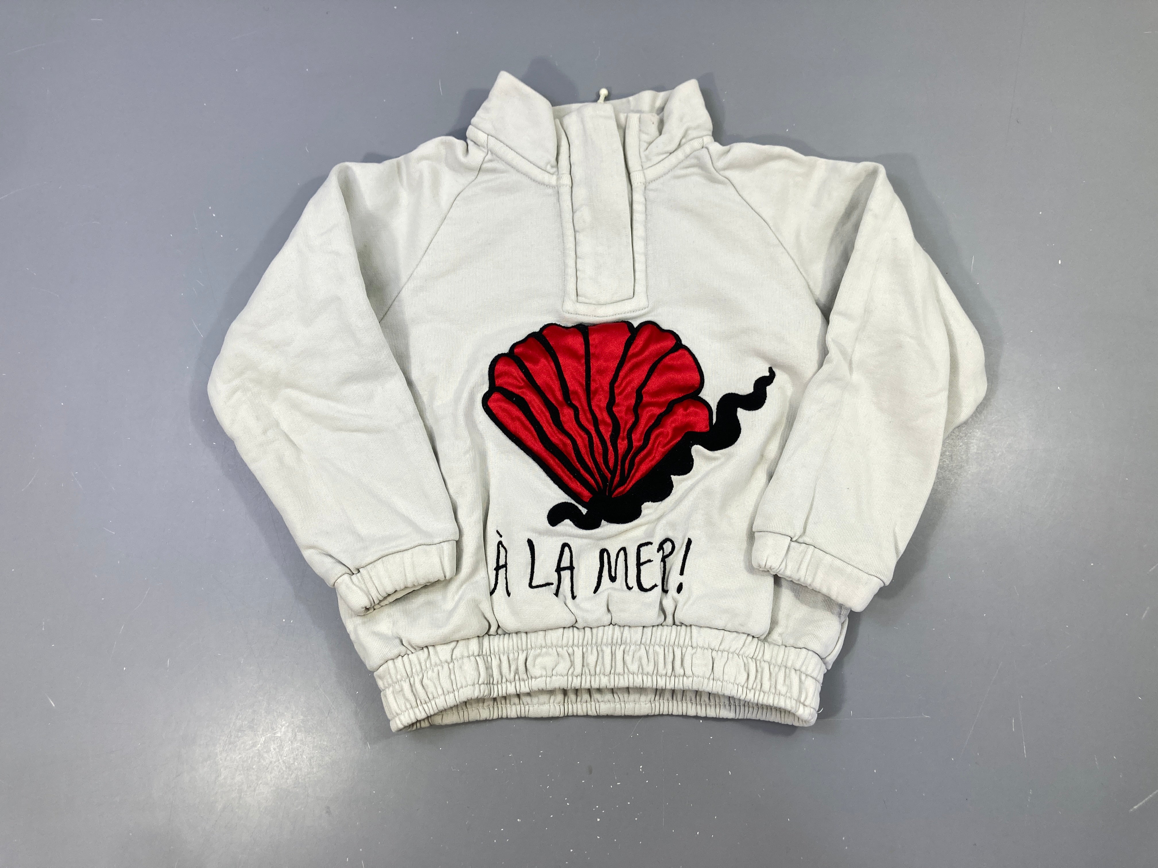 Sweat gris clair col zippé A la mer! Mini Rodini