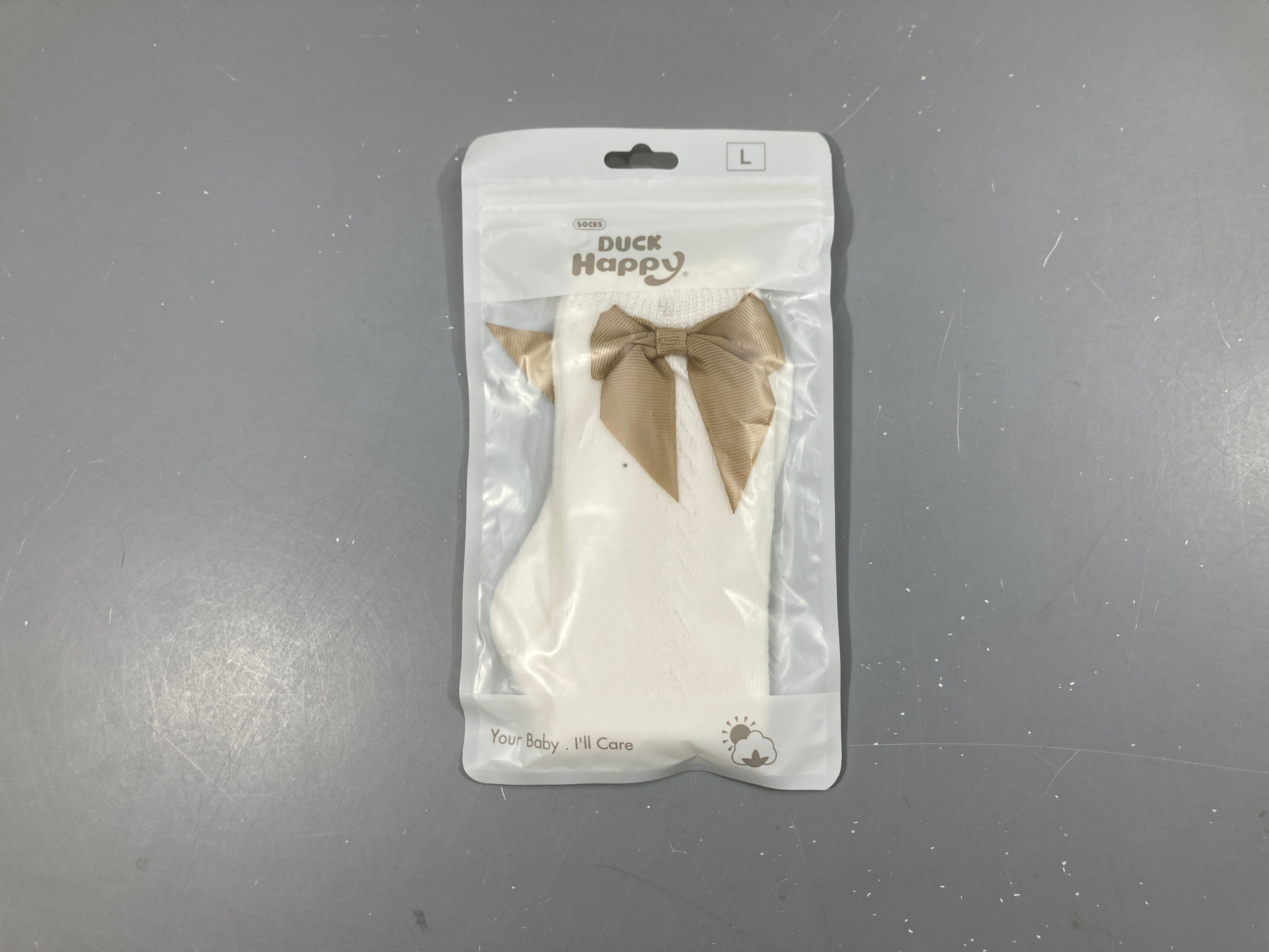 Neuf-Chaussettes blanches noeud taupe L