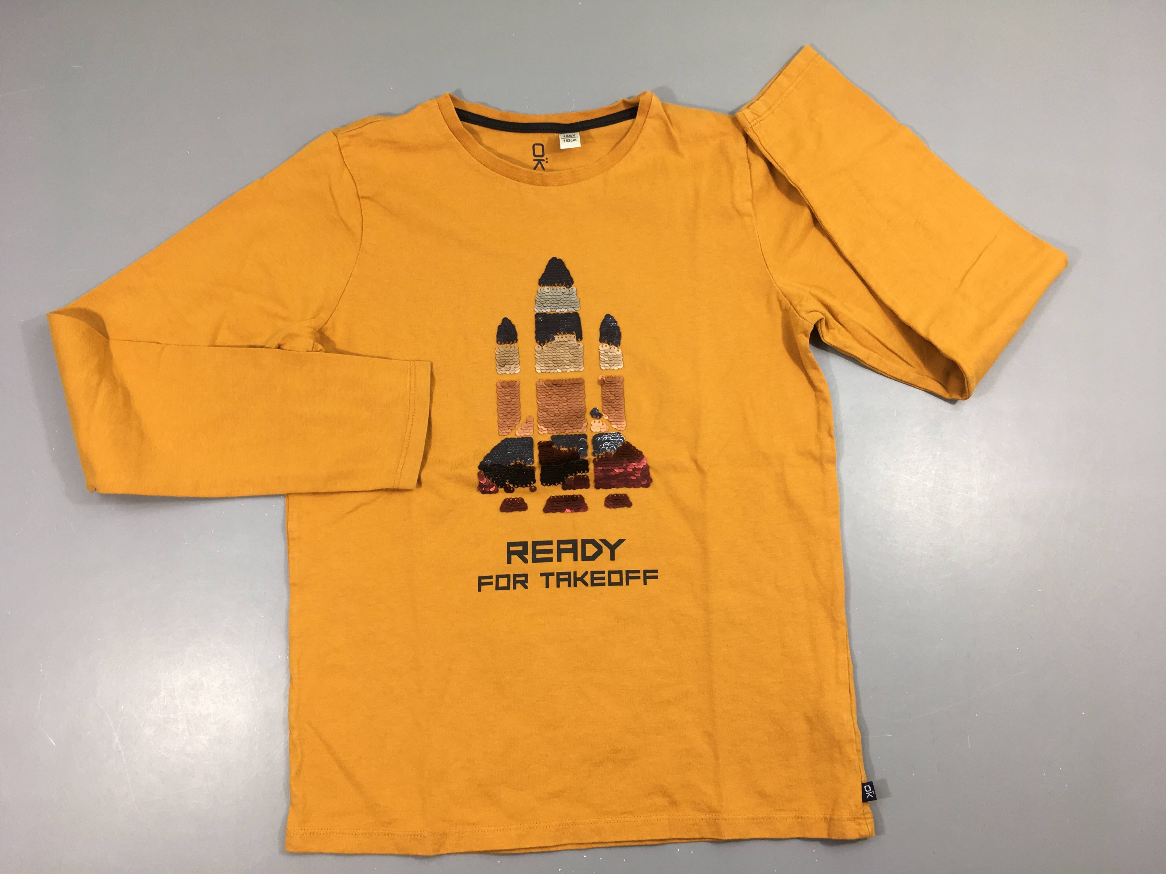 T-shirt m.l jaune moutarde fusée sequins réversibles
