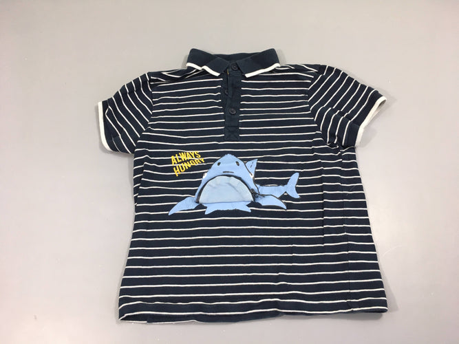 Polo m.c jersey bleu foncé rayé requin zip, moins cher chez Petit Kiwi