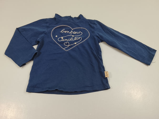 T-shirt m.l bleu marine  "bon pour un câlin", moins cher chez Petit Kiwi