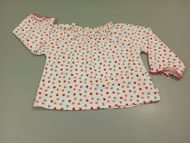Blouse ml blanche , coeurs rose, bleu, rouge, moins cher chez Petit Kiwi