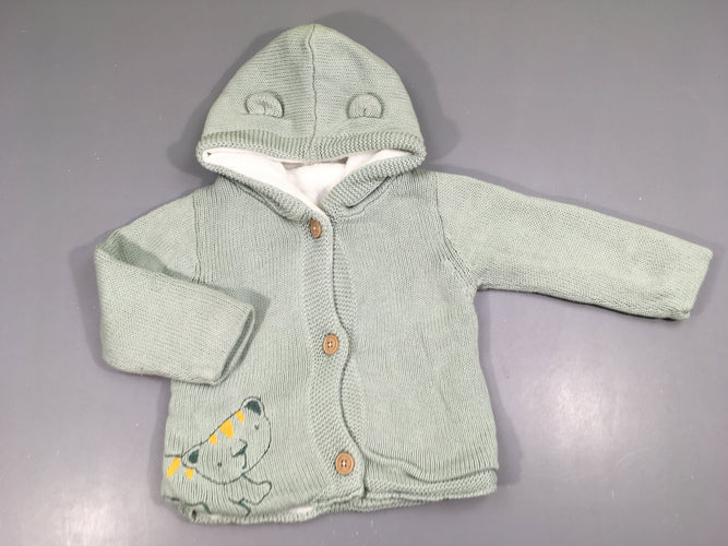 Gilet chaud mailles menthe pâle à capuche doublé velours félin, moins cher chez Petit Kiwi