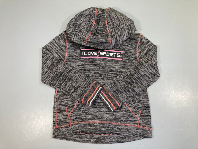 Sweat à capuche jersey chiné gris, I love sports, moins cher chez Petit Kiwi