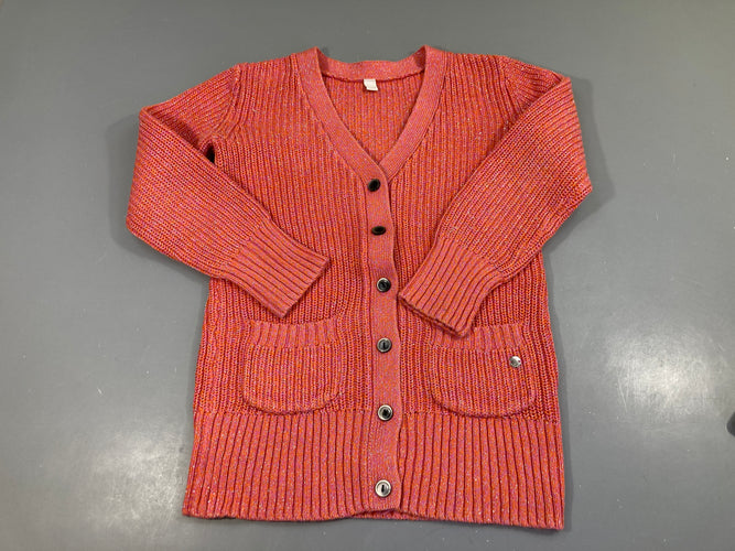 Gilet long boutons col V tricot rose/orange/argent, moins cher chez Petit Kiwi
