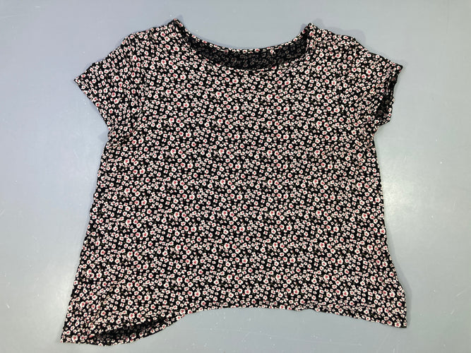 Blouse m.c noire fleurie, partie dorsale à rabats, moins cher chez Petit Kiwi