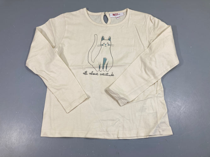 T-shirt m.l jersey écru, chat, moins cher chez Petit Kiwi