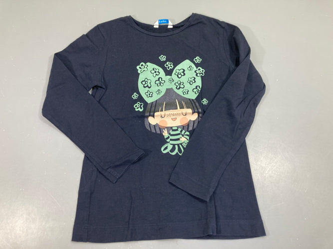 T-shirt m.l jersey bleu foncé, fille avec noeud, moins cher chez Petit Kiwi