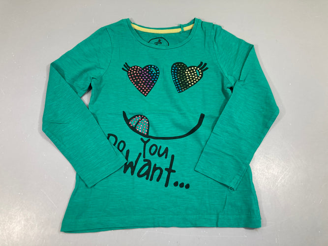 T-shirt m.l jersey vert émeraude, coeurs, moins cher chez Petit Kiwi