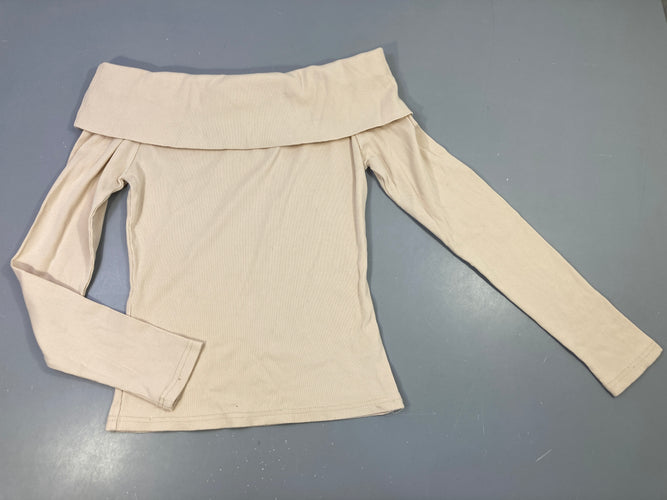 T-shirt m.l côtelé beige épaules dégagées-Tache sur revers col (non visible si revers non retourné) In april 1986, moins cher chez Petit Kiwi
