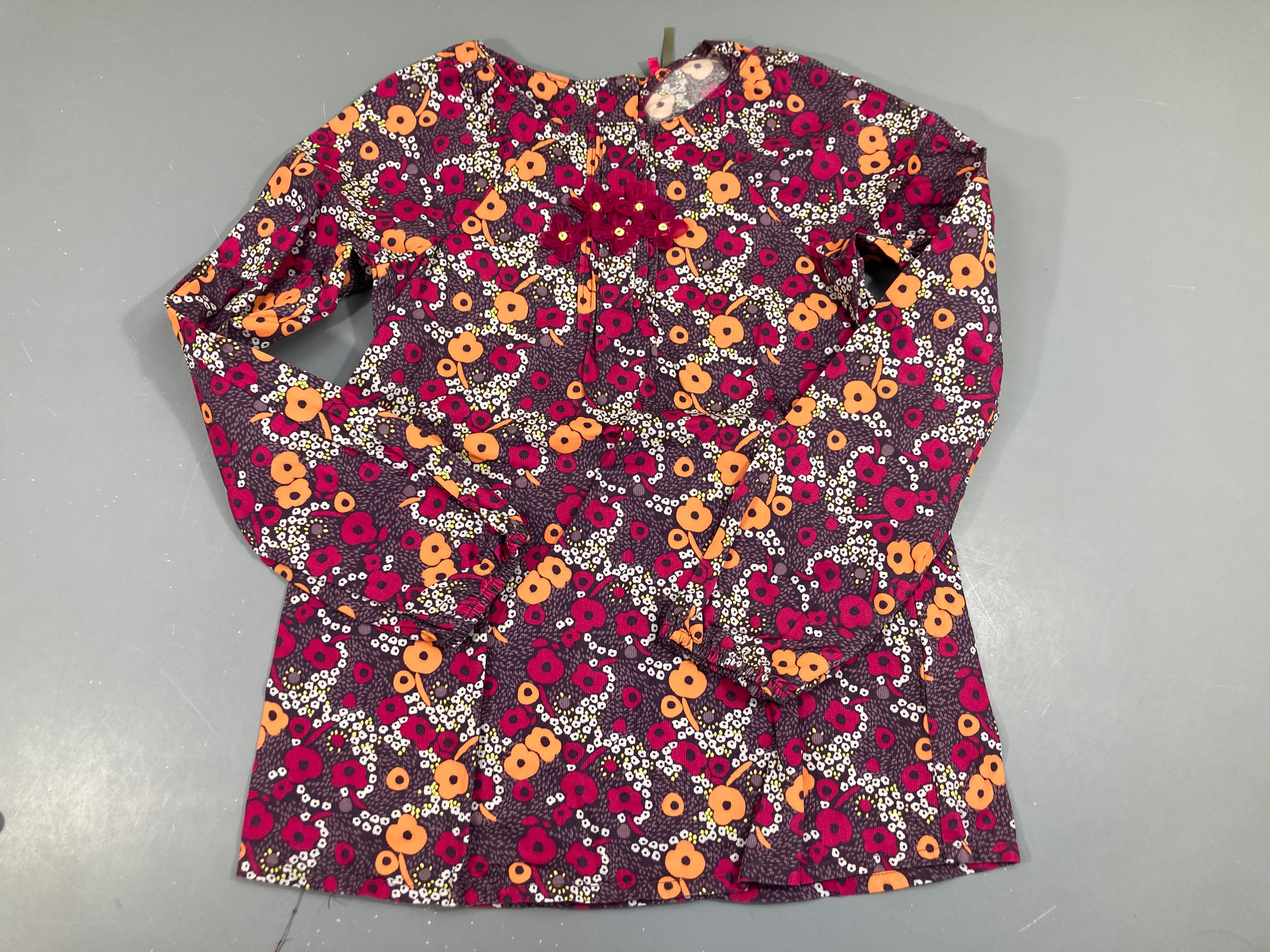 Robe m.l velours cotelé fleurs mauve/rose/orange