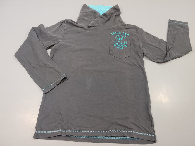 T-shirt m.l gris, bleu , col haut, légère décoloration par endroits, moins cher chez Petit Kiwi