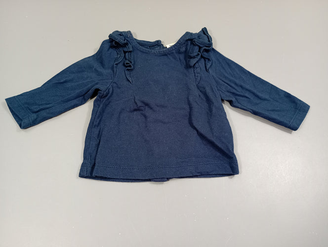 T-shirt m.l bleu marine , volants  aux manches , fermeture par pressions à l'arrière, moins cher chez Petit Kiwi