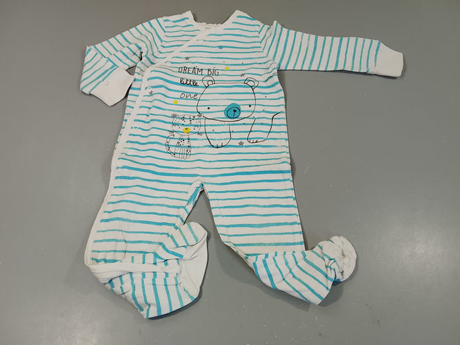 Pyjama jersey blanc rayé bleu, ours et panthère "Dream big little one", moins cher chez Petit Kiwi