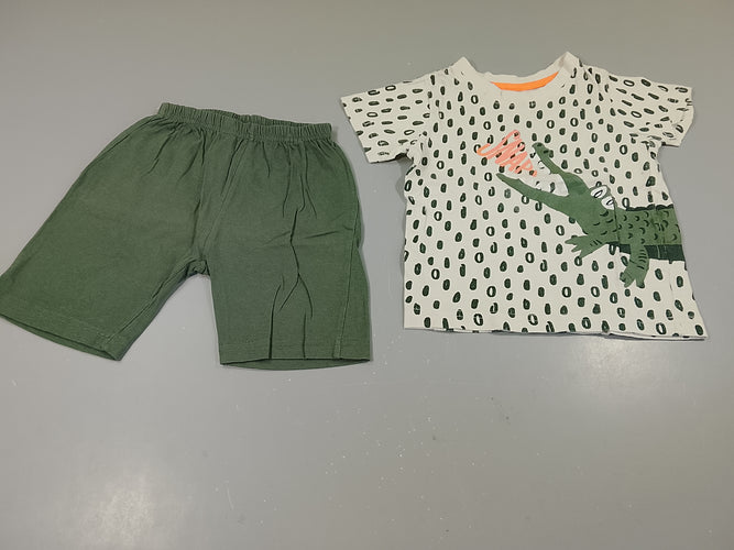 Pyjashort 2pcs jersey vert et blanc  crocodile "Snap", moins cher chez Petit Kiwi