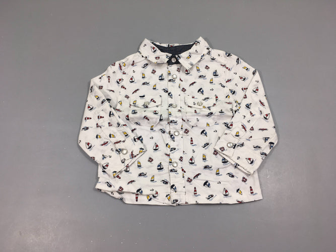 Chemise m.l blanc bateaux, moins cher chez Petit Kiwi