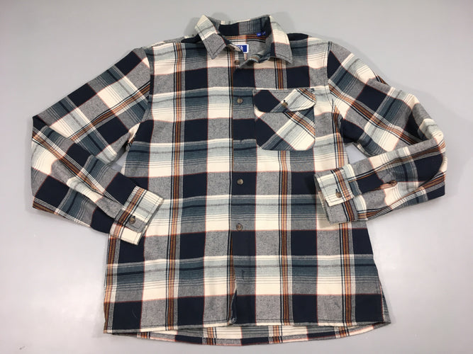 Chemise m.l flanelle à carreaux bleu marine/blanc/orange, moins cher chez Petit Kiwi