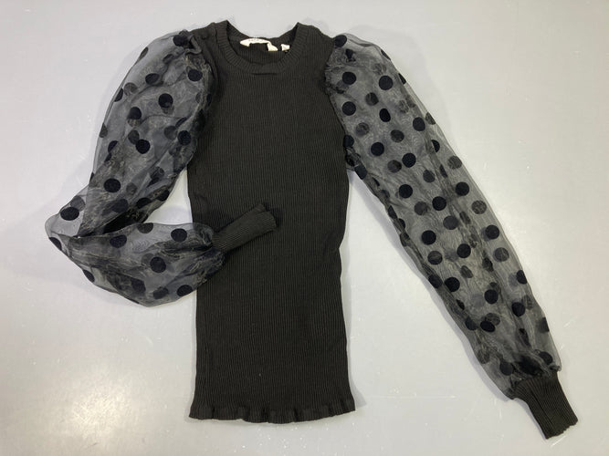 Blouse noir côtelé Manches voile pois, moins cher chez Petit Kiwi