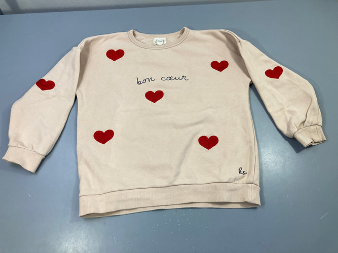 Sweat Lou rose coeurs relief, Konges Slojd, très légèrement bouloché, moins cher chez Petit Kiwi