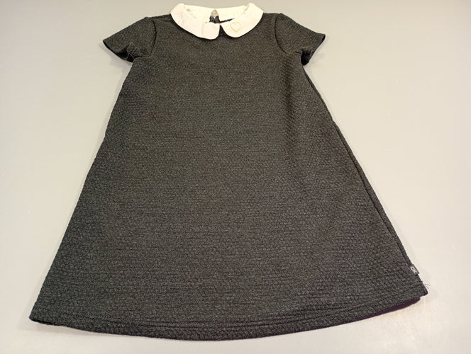 Robe m.c bleu marine texturé, col blanc avec coeur, moins cher chez Petit Kiwi