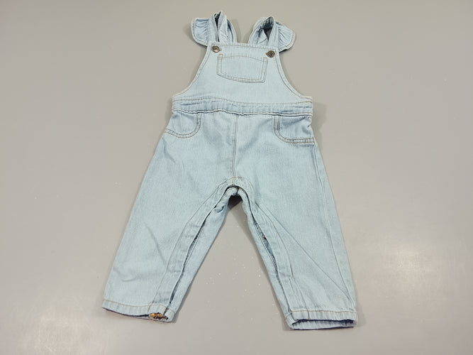 Salopette denim clair,manches volant aux  bretelles, moins cher chez Petit Kiwi