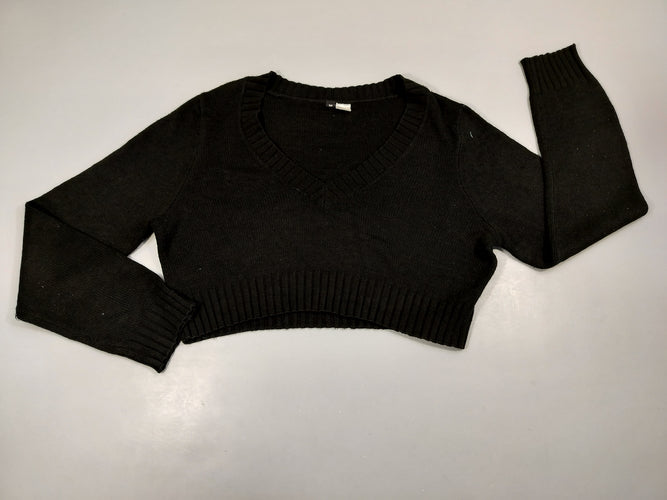 Pull court noir, col V. 100% ac.r.ylique, moins cher chez Petit Kiwi