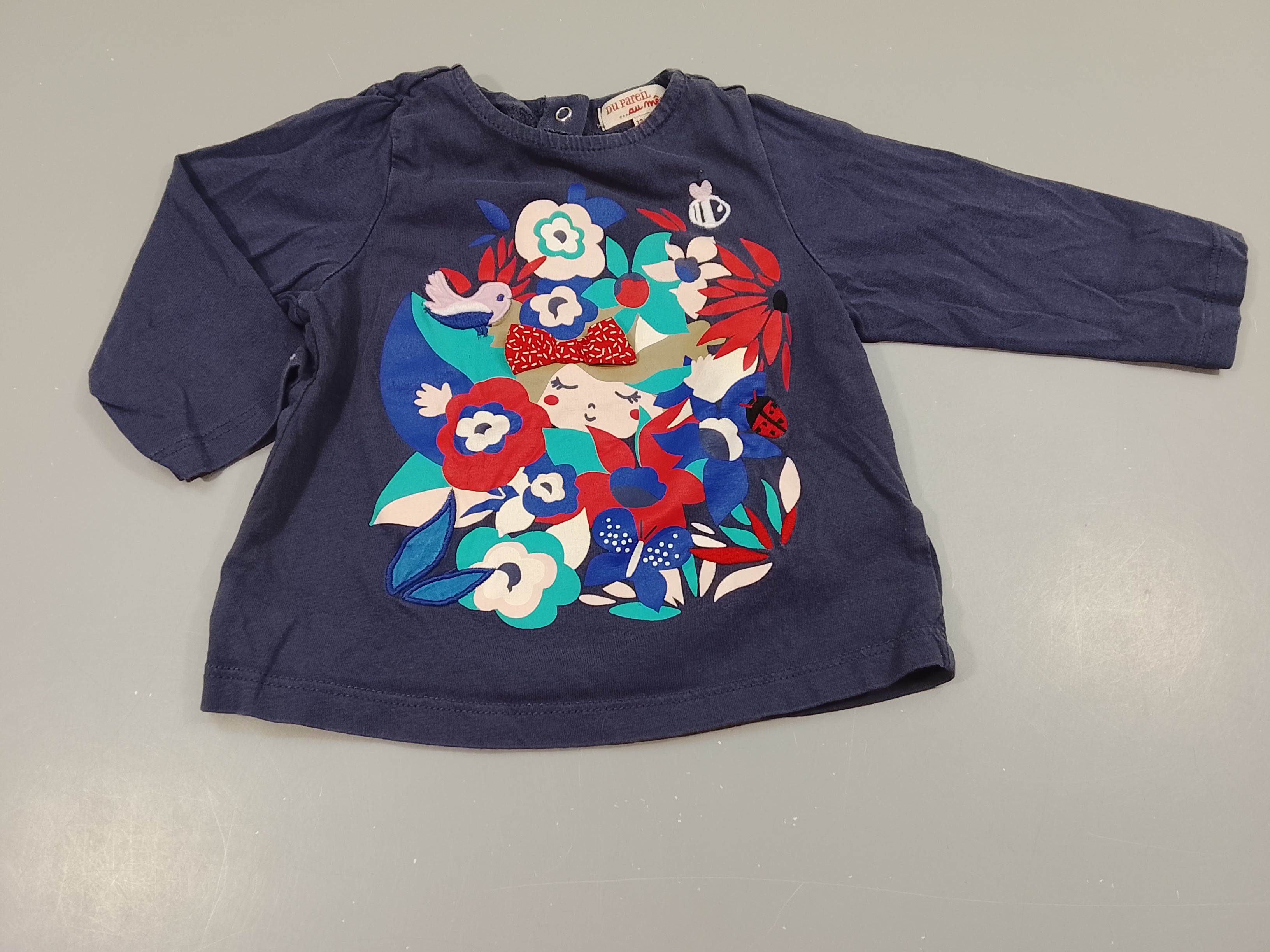 T-shirt m.l bleu fillette dans les fleurs
