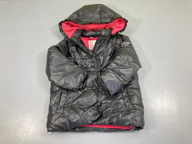 Doudoune zippée gris foncé à capuche froufrous, doublé polar, moins cher chez Petit Kiwi