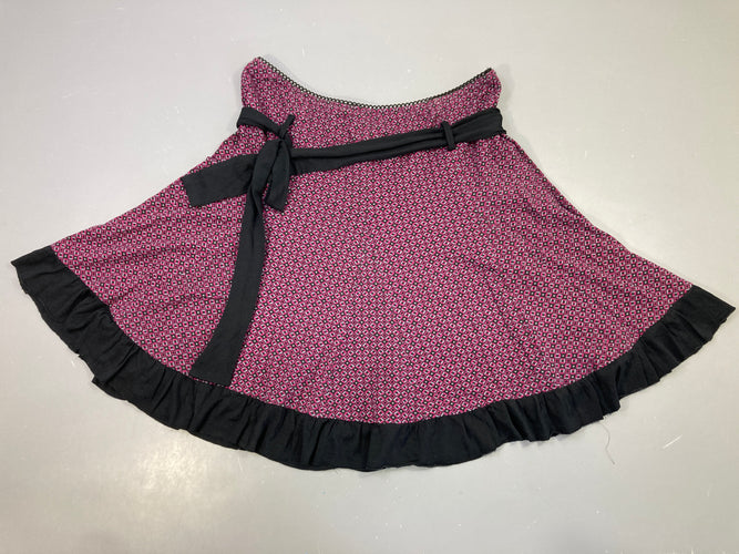 Jupe portefeuille noire imprimée rose, moins cher chez Petit Kiwi