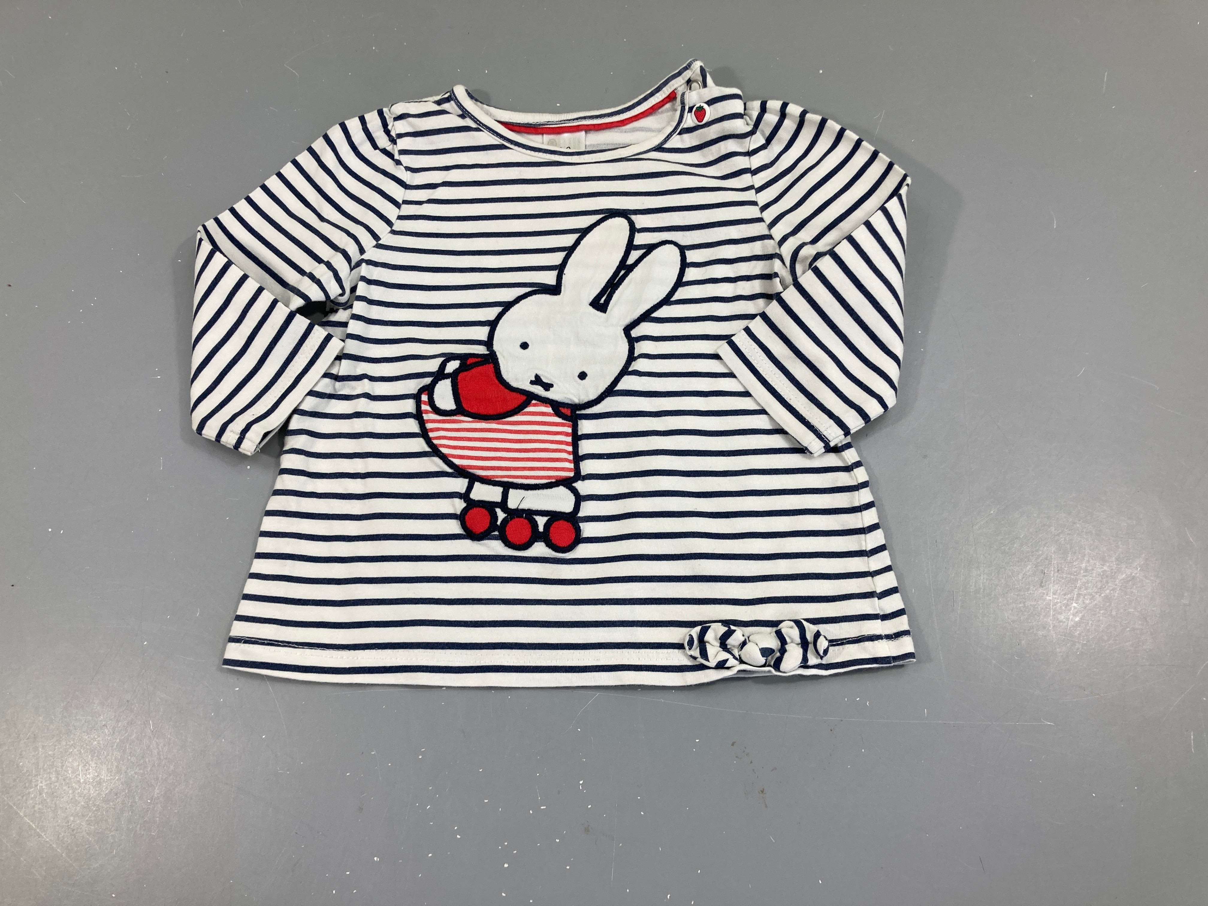 T-shirt m.l blanc rayé bleu foncé