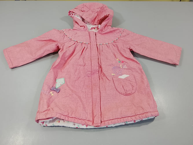 Veste zippée à capuche  rouge clair chiné, cerf-volant , fillette avec filet à papillon, moins cher chez Petit Kiwi