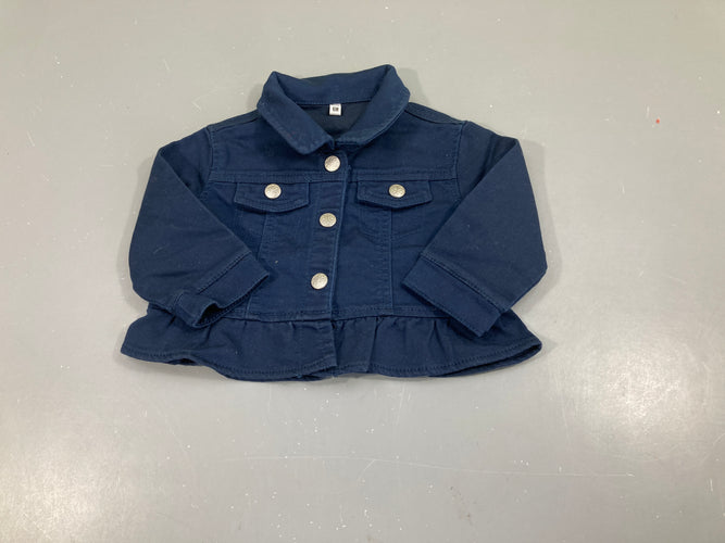 Veste toile bleu foncé volant, moins cher chez Petit Kiwi