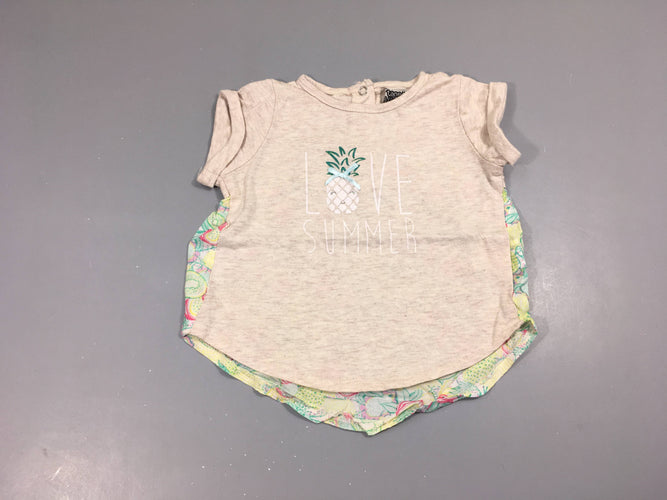 T-shirt m.c beige flammé ananas, dos coton, moins cher chez Petit Kiwi