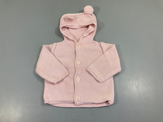 Gilet rose pâle à capuche, petite tache à l'avant, moins cher chez Petit Kiwi