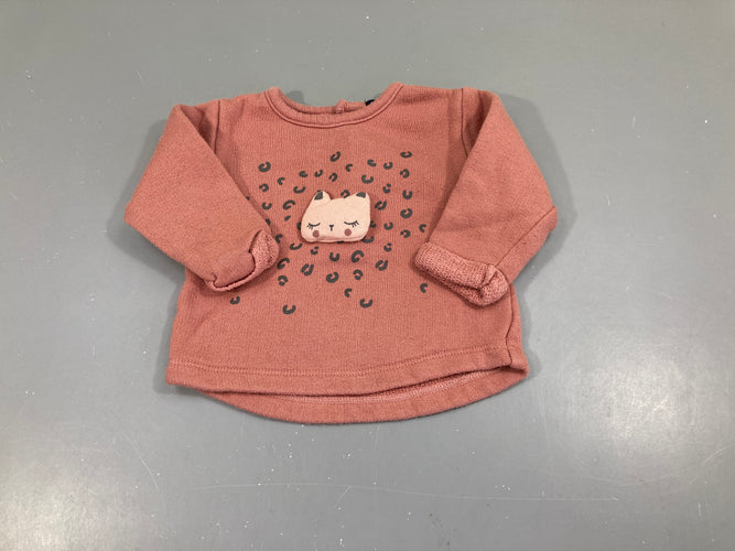 Sweat rose chat relief, bouloché, moins cher chez Petit Kiwi